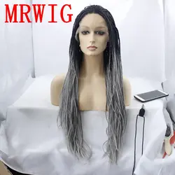 MRWIG 1b # Ombre серый средняя часть синтетический коробка Braideds синтетические волосы высокая плотность 250% темно-Root (1b #8 дюймов) 26 дюймов для женщин