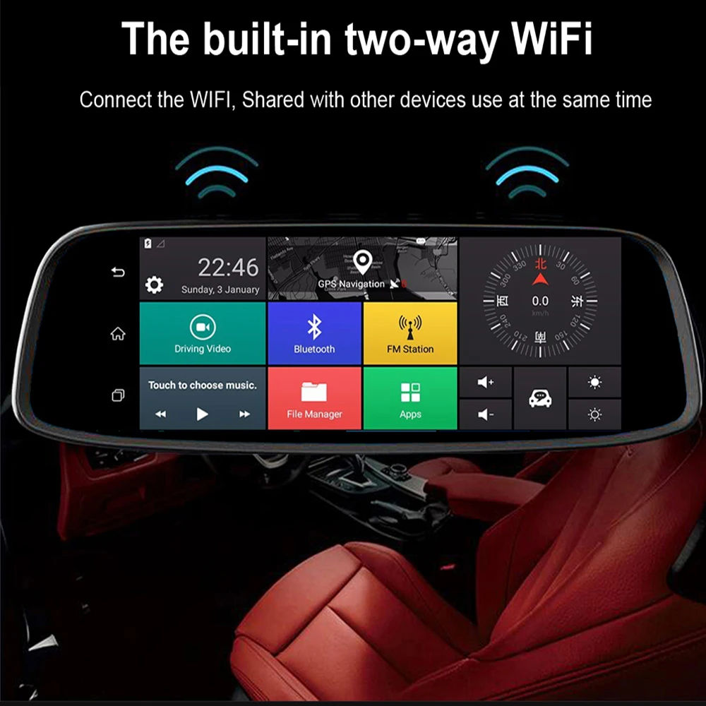 QUIDUX Android 1" Автомобильный видеорегистратор Сенсорное потоковое видео камера заднего вида регистратор зеркало gps Bluetooth wifi ADAS Dash Cam авто камера