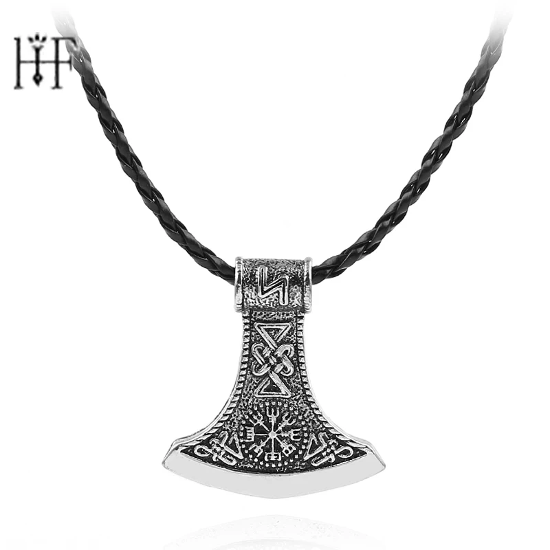 

Axe Head Norse Viking Scandinavian Pendant Necklace Thor Odin Loki Asgard Hammer Mjolnir Alloy Jewelry Leather cord necklace