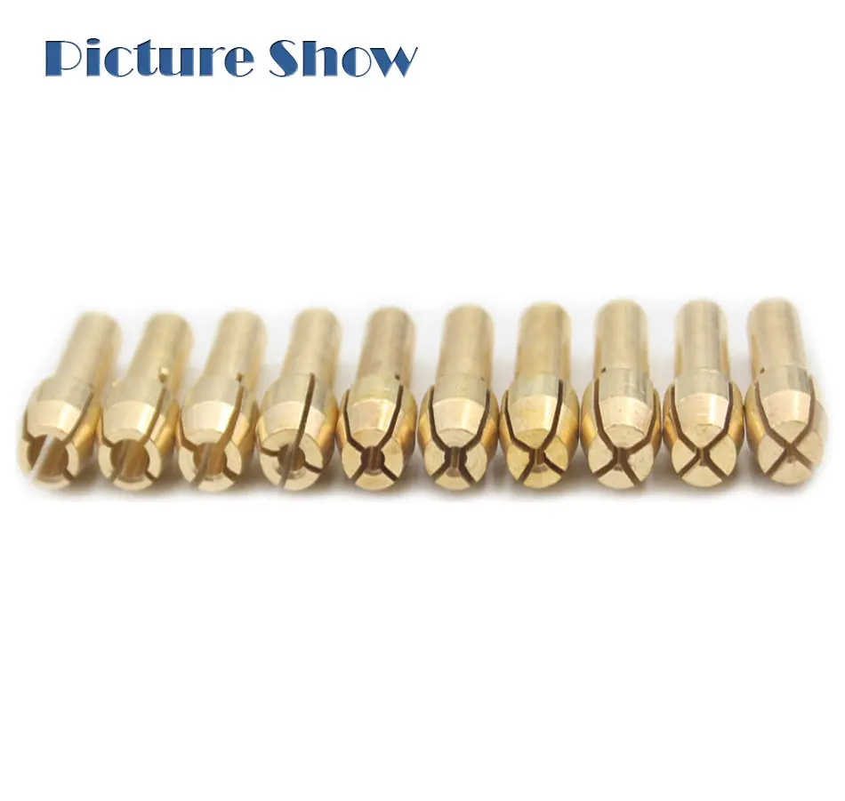 10pcs//set laiton Drill Chuck Collet Bits 4.3 mm tige Dremel Outil Rotatif Golde
