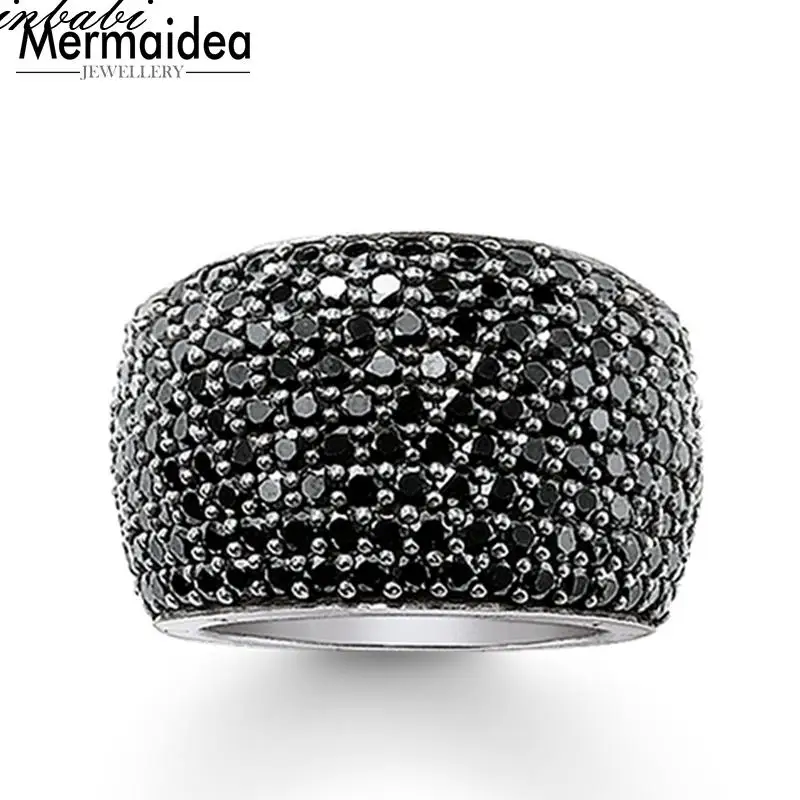 

Cocktail Rings Black CZ Pave Wide 925 Sterling Silver Gift For Women Men Rebel 2019 Ring Fashion Jewelry