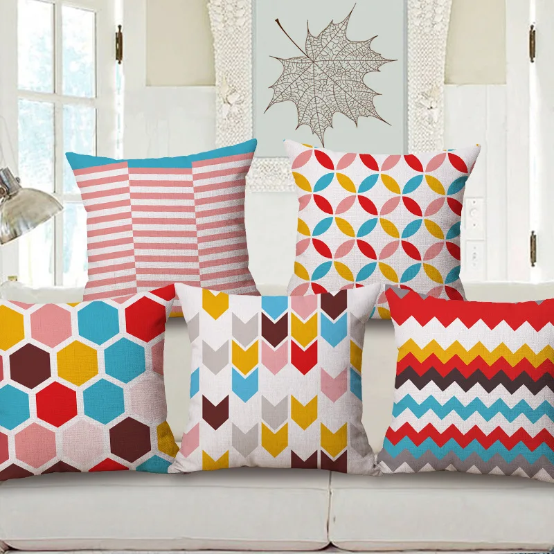 18" Square Abstract Geometric Cotton Linen Cushion Cover Sofa Decor