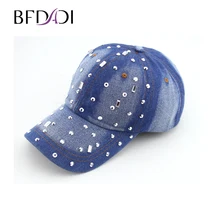 BFDADI Высококачественная бейсболка, Новая Модная Джинсовая бейсболка со стразами и кристаллами, Брендовая женская бейсболка в стиле хип-хоп, регулируемая