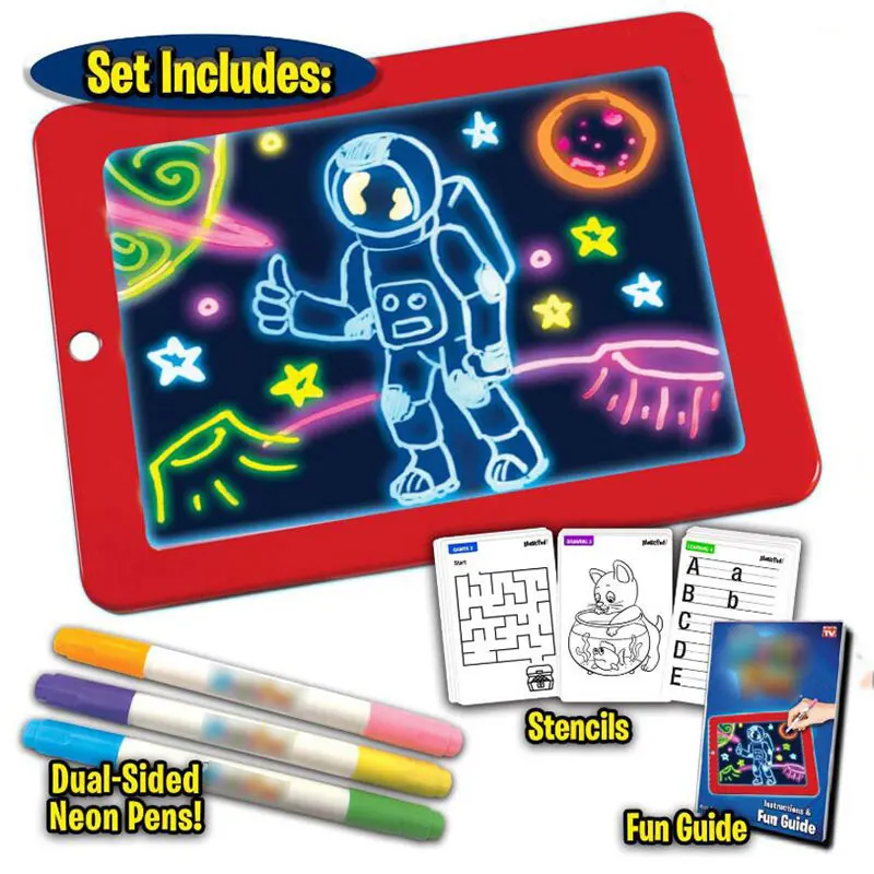 Placa de Escrita para Plástico Placa com Caneta Magia Desenho Almofada Criativo Arte Mágica Escova Crianças Clipboard Presente 3d Led 2 com caneta escova crianças clipboard presente