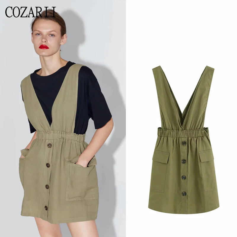 

COZARII dress women casual style solid pockets V-Neck vestidos summer dress mini dress 2 piece set plus size