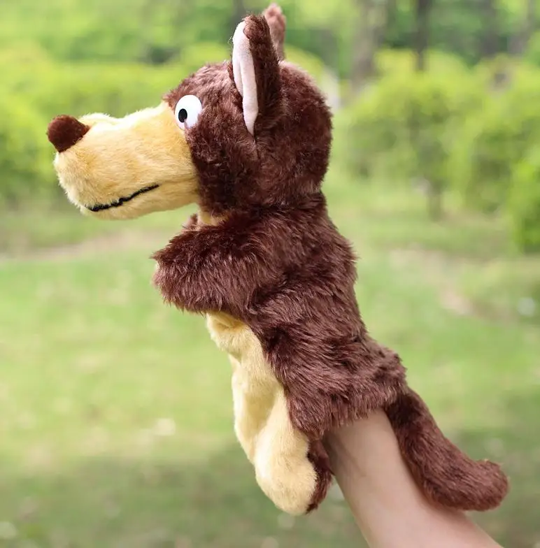 Популярный интерактивный плюшевый кукольный игрушки для родителей и детей, кенгуру, лошадь, тигр, ручная кукольная кукла, игрушки для детей, детские марионетты - Цвет: Brown Wolf