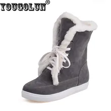 YOUGOLUN Winter Women Ankle Boots Fashion Ladies Snow Boots Elegant Lace up Woman Beige Black Brown