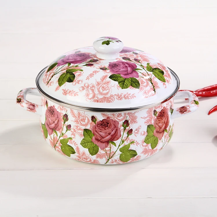 22/24CM thick enamel pot pot full flower milk pot stew pot