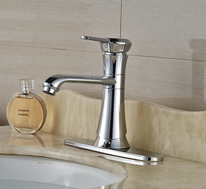 

Free Shipping Modern Chrome Finished Deck Mounted Bathroom Basin Faucet Mixer Tap With Base Plate