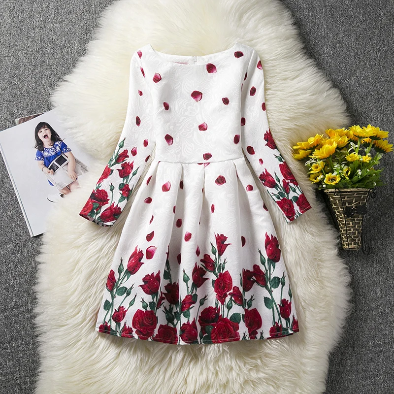 

Brand Long Sleeve Girls Dress Princess Costume Casual School Dresses Kids Clothes Rose Flower Robe Fille Girls Children Vestido