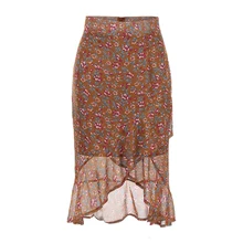 Летняя женская шифоновая юбка с цветочным принтом, Женская юбка с оборками и высокой талией, элегантная Асимметричная облегающая юбка на молнии сзади