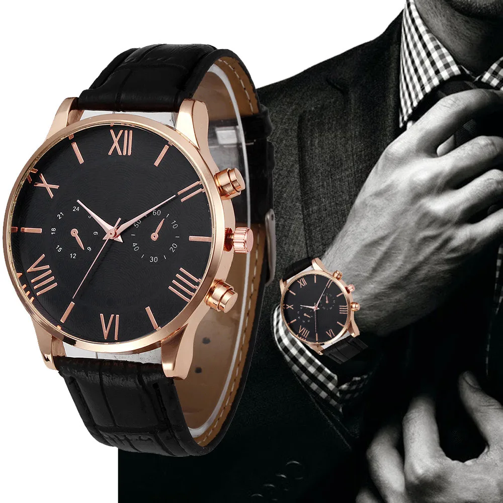 

Luxury Fashion Business Men Watch Retro Design PU Leather Band Analog Alloy Mens Clock Quartz Wrist Watches montre homme