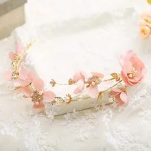 Diademas para el pelo de color rosa con flores artificiales y perlas para mujer