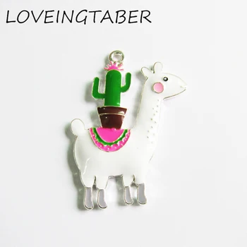 

Newest 45mm*36mm 10pcs/lot All White Enamel Llama With Cactus Pendants
