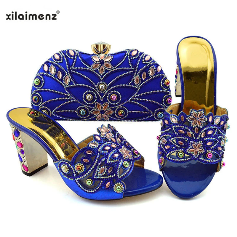 

Latest 2019 Shoes and Bags Set New Style Italian Matching Shoes and Bags African Women Wedding Shoes and Bag Set in Blue Color