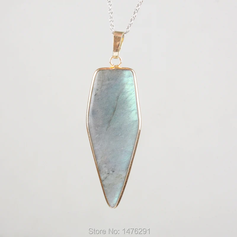 

Diaphanous Natural Labradorite Arrow Double Sided Plated Gold Bead Pendant 1PCS