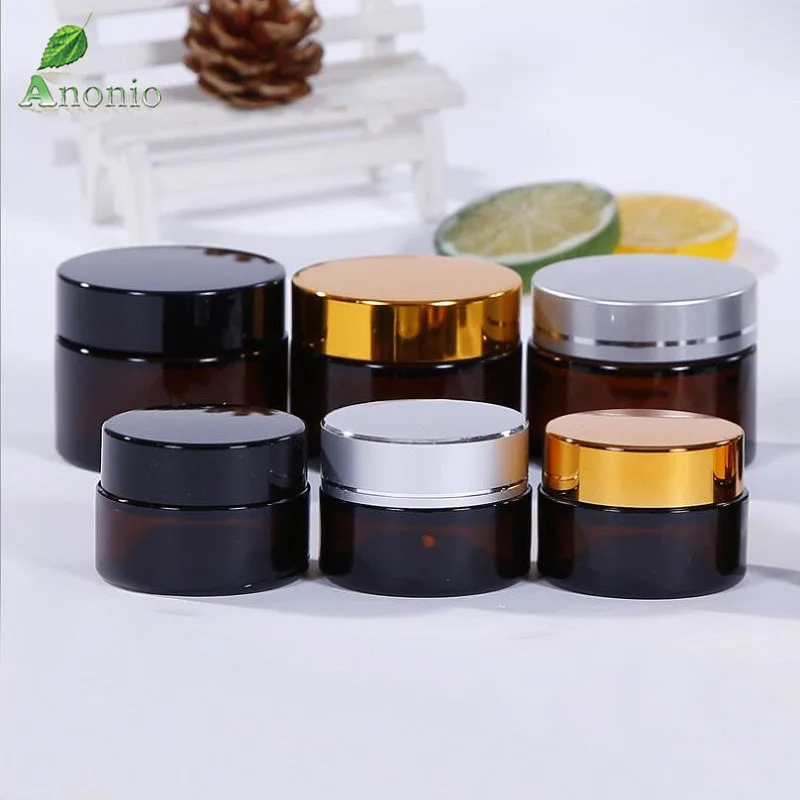 10 قطع العنبر فارغة diy التجميل الزجاج الوجه/العين كريم جرة مع البلاستيك الأسود كاب ماكياج التغليف الحاويات وعاء زجاجة S069C