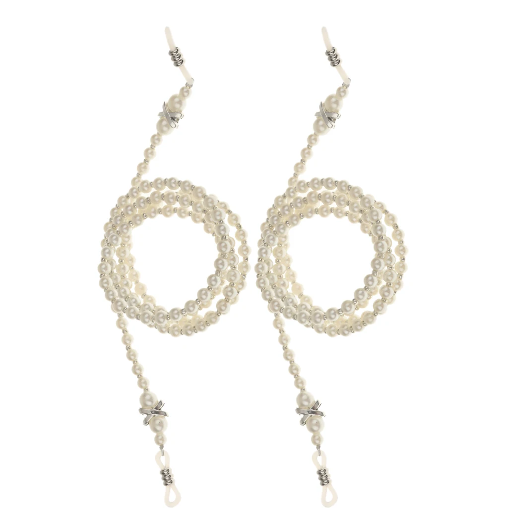 2Pcs Spectacles Imitation Pearls Glasses Eyeglasses Chain Sunglasses Bead Chain Strap Cord for Women and Girl