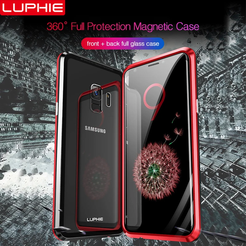 LUPHIE 360 كامل المغناطيسي حقيبة لهاتف سامسونج غالاكسي S9 S8 زائد ملاحظة 9 عودة الجبهة الزجاج حقيبة لهاتف سامسونج ملاحظة 8 9 المغناطيس حالات غطاء