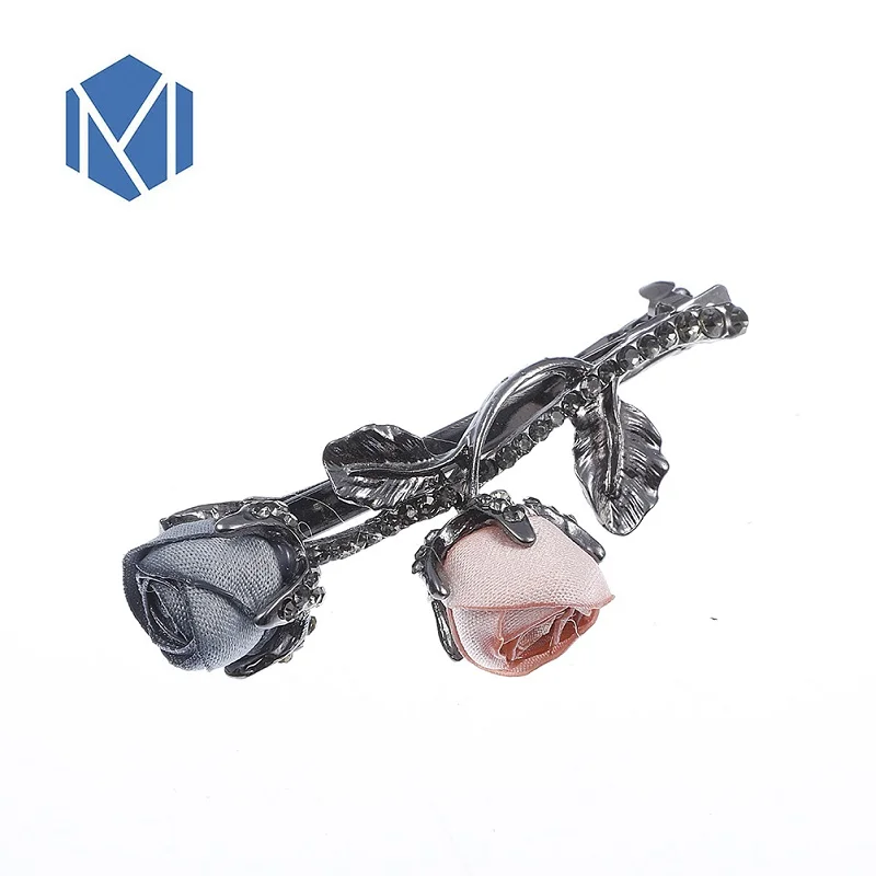pink M MISM, женские Винтажные заколки для волос с цветком розы, стильные заколки с кристаллами и листьями, Элегантные Заколки, конский хвост, аксессуары для волос - Цвет: pink