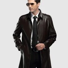 CARANFIER Мужская ветровка из натуральной кожи овчины средней длины кожаные куртки зимние мотоциклетные пальто однотонная облегающая верхняя одежда