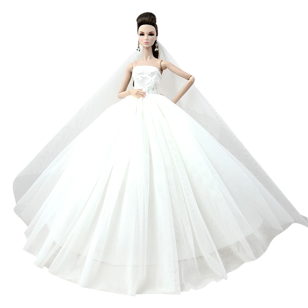 

NK One Pcs 2019 Newest Doll Lace Fashion Wedding Dress Princess Gown For Barbie Doll Best gift 005L