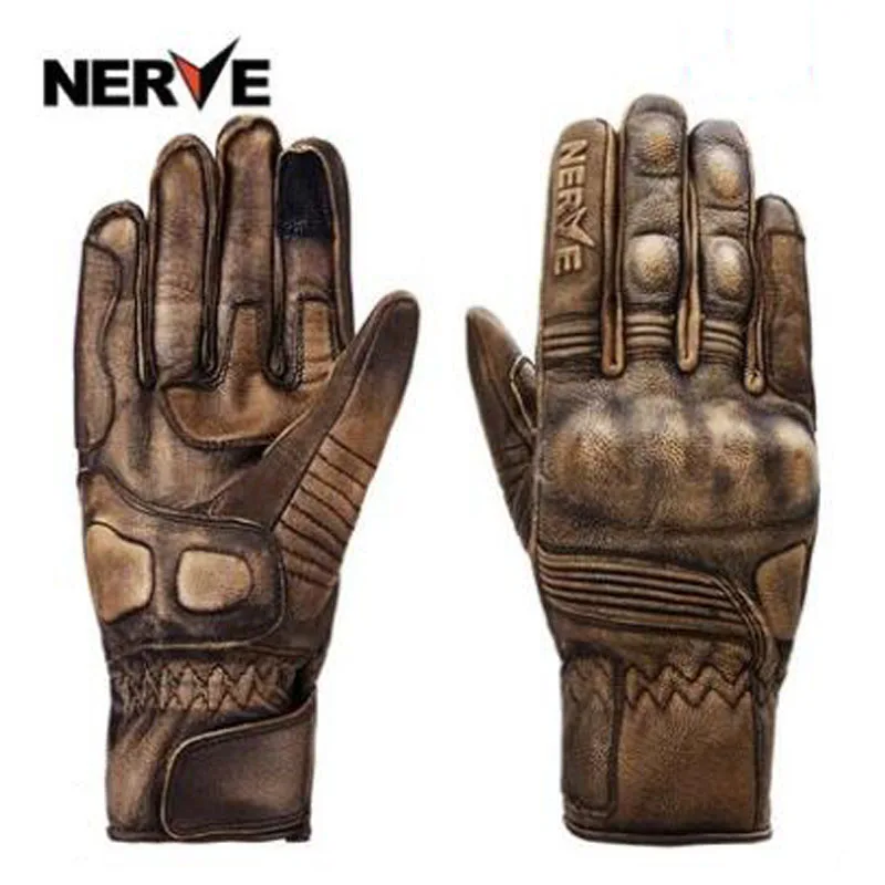 

New NERVE Motorcycle gloves Men Retro Leather Motorbike Gloves Can Touch Screen Moto Riding Waterproof Full Finger gloves