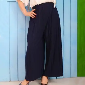 

2019 Newest Fashion Hot Sexy Charming Wholesale Summer Pleated Chiffon Wide Leg Pants Elastic Waist Trousers Women Casual Pants