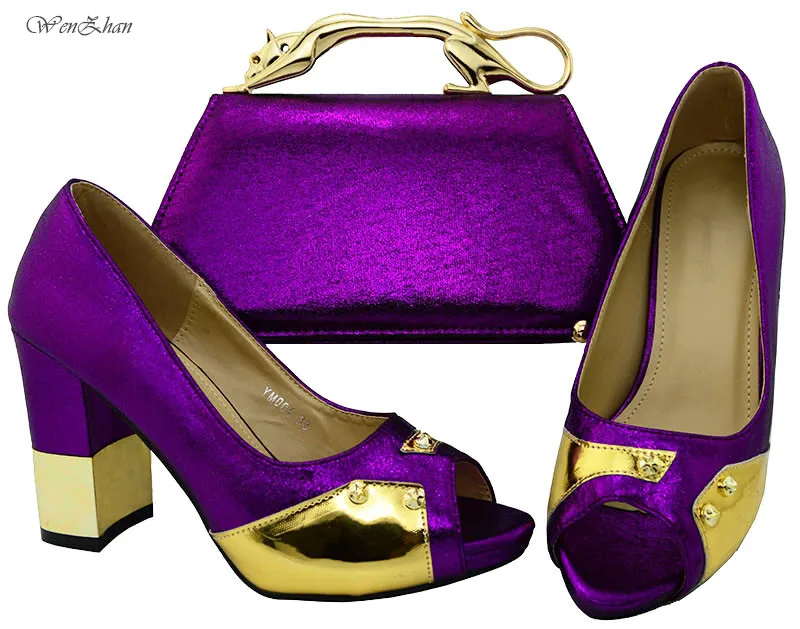 WENZHAN Purple Italian High Heel Shoes and Bags To Match