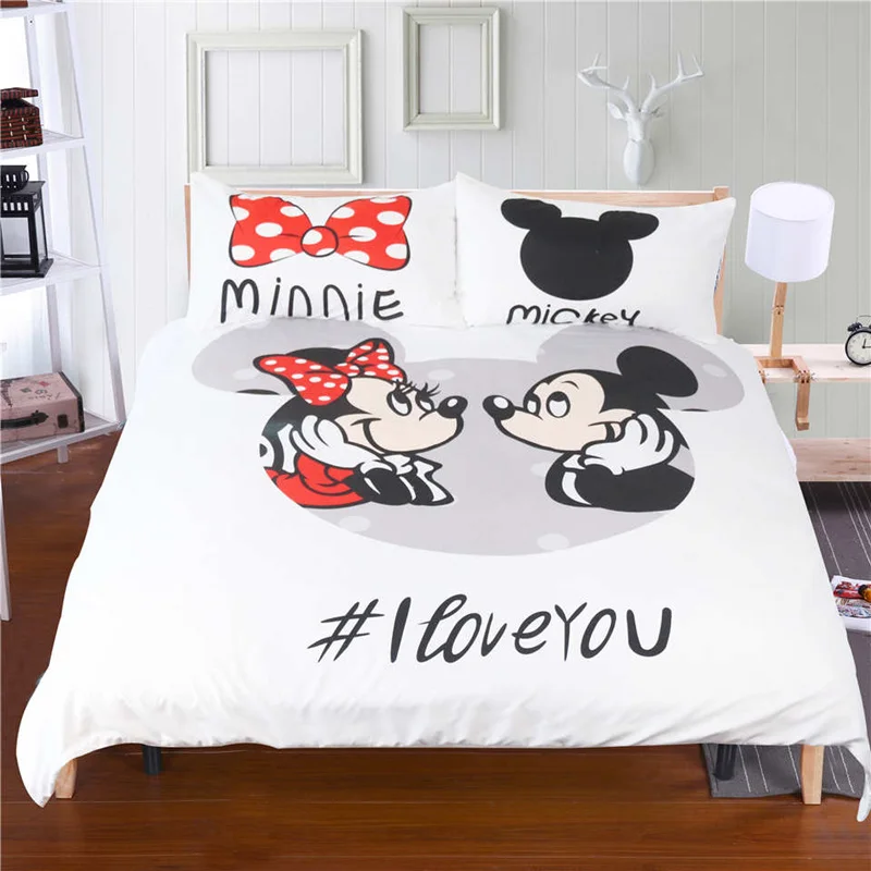 de cama tamaño king, ropa de de mickey mouse, minnie, full, queen, cute girl, lavable colcha de 3 piezas, funda nórdica blanca|Juegos de ropa de cama| - AliExpress