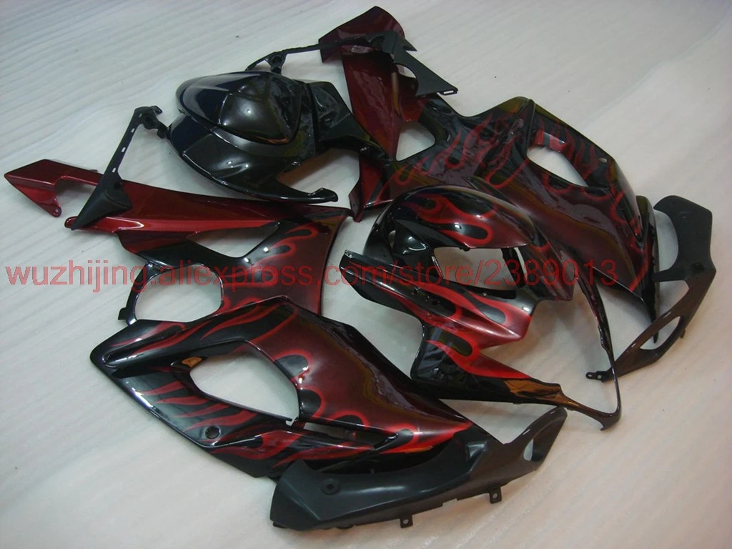 Для GSXR1000 2005 - 2006 K5 06 Обтекатели для черный красный с языками пламени обтекатели |