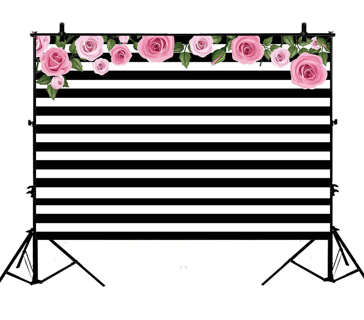 

5x7ft White Black Striped Pink Flower Birthday Wedding Party Polyester Photo Background Portrait Backdrop