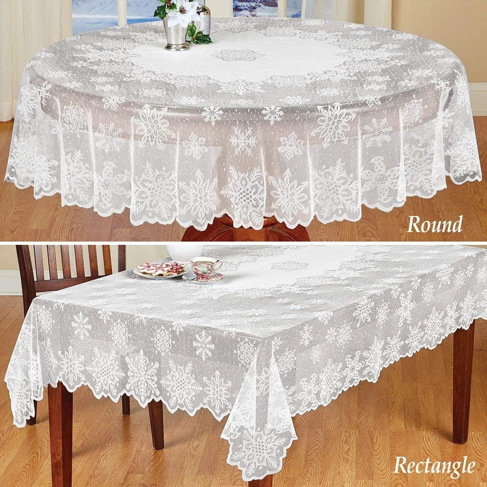 

Xmas White Snowflake Lace Tablecloth Glass Table Cover Polyester Christmas Room Table Cloth Wedding Home Decor