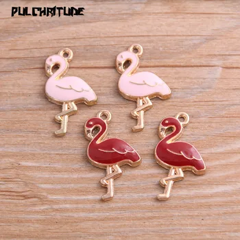 

6pcs Two Color 17*29mm Alloy Metal Drop Oil Flamingo Charms Pendant For DIY Bracelet Necklace Jewelry Making