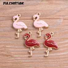 6pcs Due Colori 17*29 millimetri del Metallo Della Lega Goccia di Olio Flamingo Pendenti E Ciondoli Del Pendente Per Il Braccialetto di DIY Dei Monili Della Collana che fanno