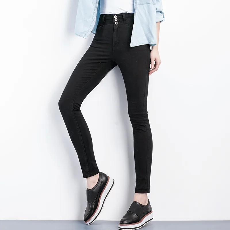Женские узкие джинсы стрейч LEIJIJEANS черные скинни с высокой посадкой на пуговицах