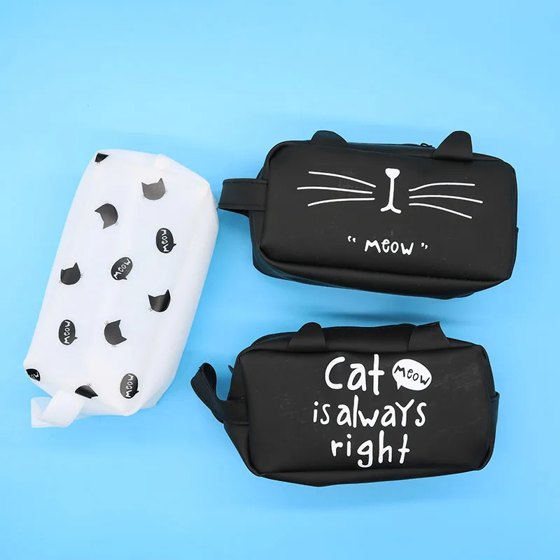

1pc New Fashion Kawaii Cat Student Pencil Bag Large-Capacity Leather Stationery Pencil Bag School Office Stationery