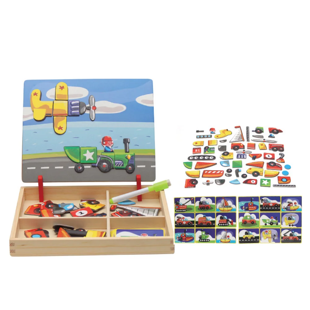 100+ шт деревянная магнитная головоломка, игрушки для детей, 3D головоломка, фигурка/животные/транспортное средство/цирк, доска для рисования, развивающие игрушки для детей - Цвет: WJ3594C