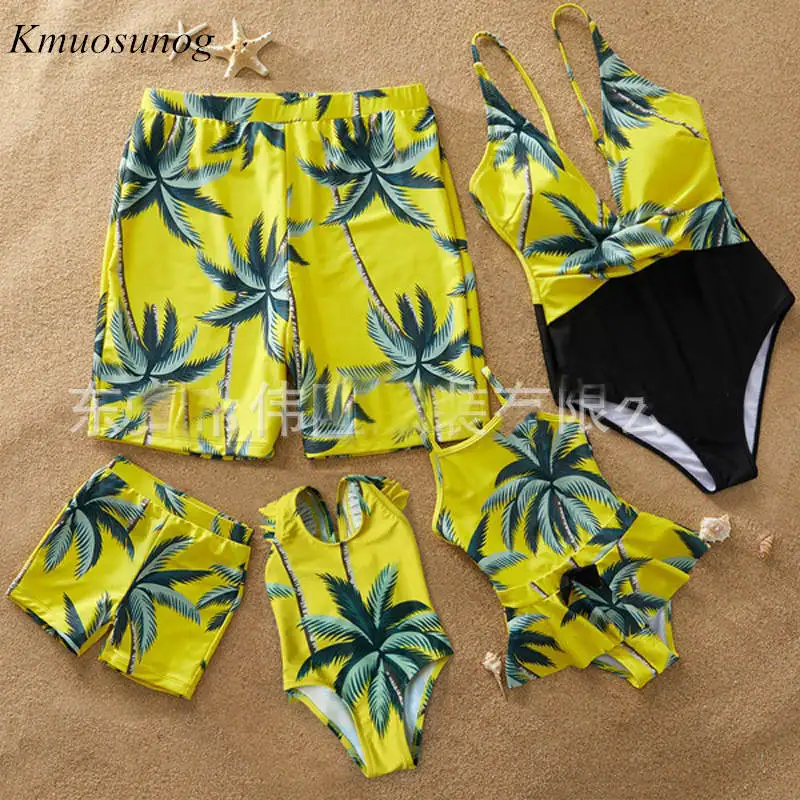 

Family Look Mother Daughter Swimwear Father Son Swimming Shorts Mommy Dad and Me Bikini Swimsuits Clothes Summer Dress C0386