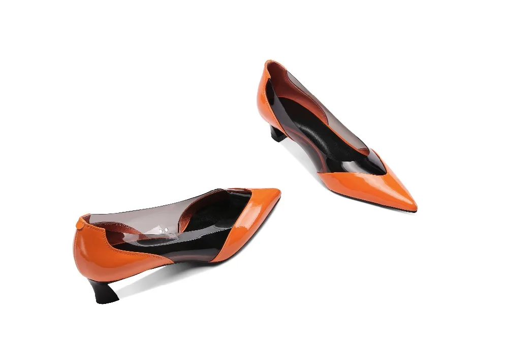 Naranja De Gelatina Olla Europeo Resbalón Punta Cuero Tacón Estilo Oficina Los Mujeres blanco Zapatos Bajo Modelo Las L14 Natural Señora En Vestido Krazing q15xd4vq