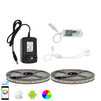 

LED Strip Set IP65 Waterproof 5050 RGB 10M/600LED Flexible Strip Light+APP Control MIni Wifi RGB Controller+12V 3A Power Adapter