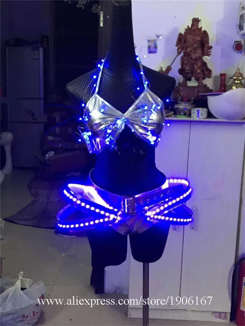 Festival party opening female songs combination play gogo blue led luminous bikini dance stage costumes04