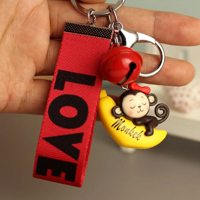 

New Mode Style 1 Pcs Lovely Plastic Monkey Riding Bananas Action Figure PVC KeyChain Holder Random colors Fashion Gifts