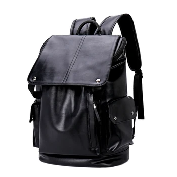 

Retro Men Backpack Waterproof PU Leather Travel Male Backpacks with Reflective Stripe Large Shcool Backpack for 15.6" Laptop
