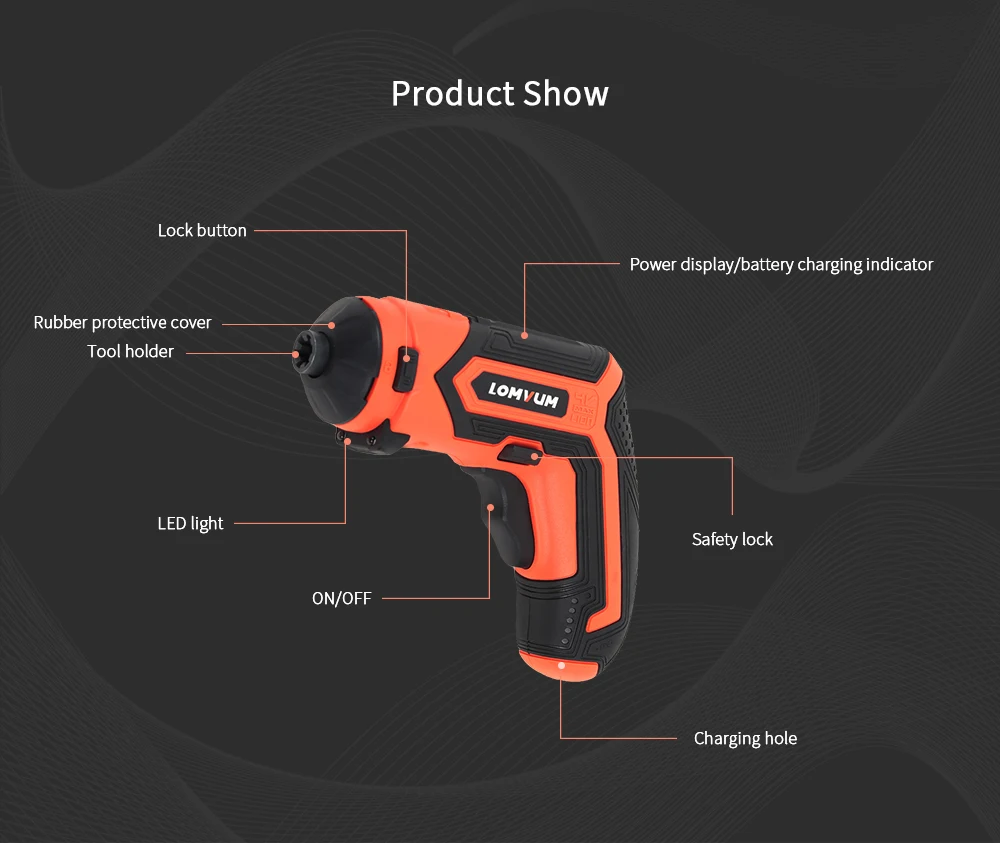LOMVUM Беспроводная электрическая 4 в литий-ионная отвертка многофункциональная Бытовая аккумуляторная электрическая дрель электроинструменты светодиодный светильник