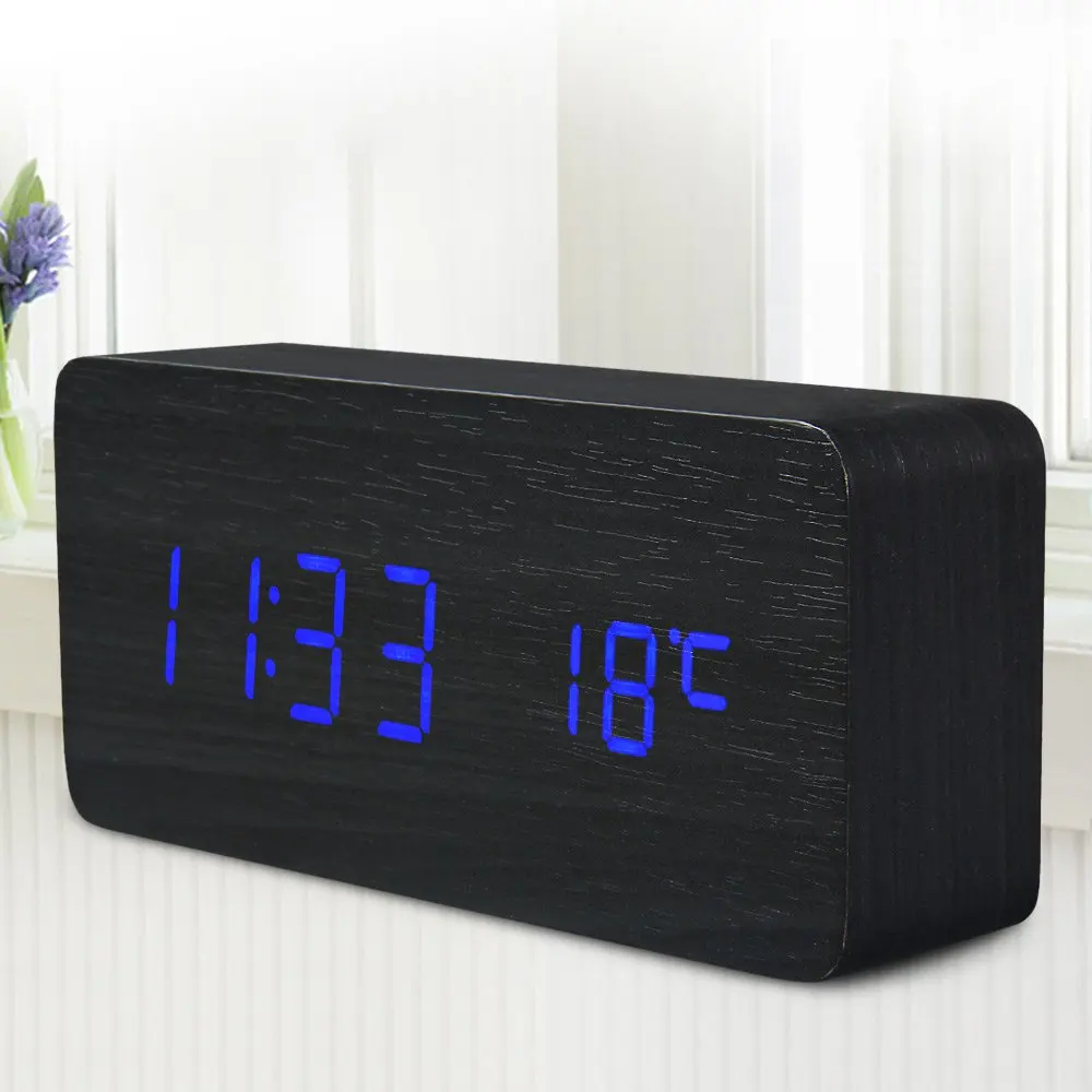 Us 14 0 32 Off Wooden Led Desktop Clock Alarm With Old Style Temperature Sound Control Calendar Electronic Digital Table Wood In