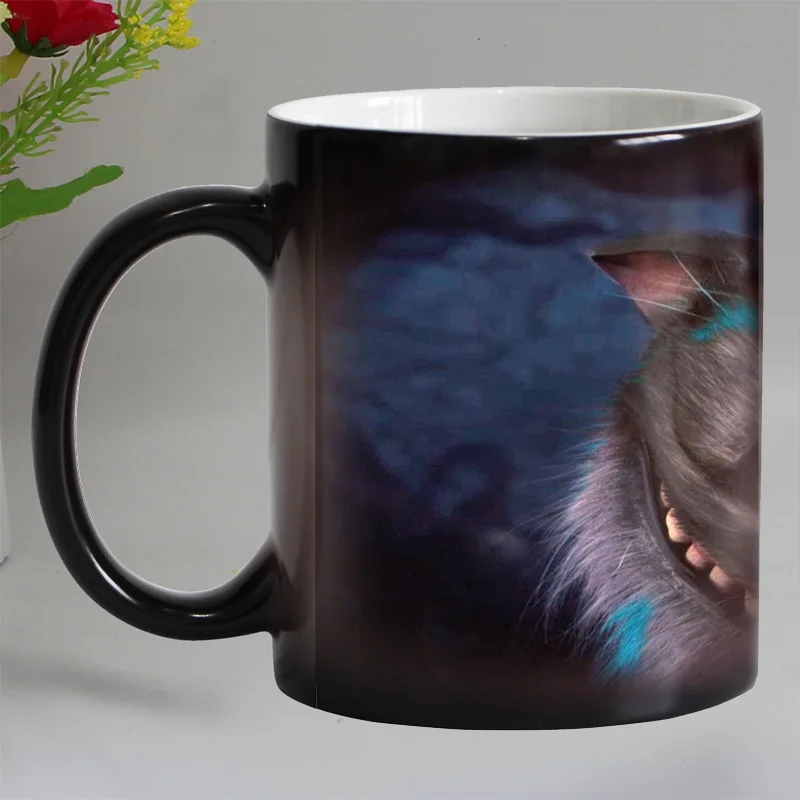 

Free shipping Lovely cat animals Heat Reveal Mug Ceramic Change color Coffee Mug Magic Tea Cup Mugs best gift