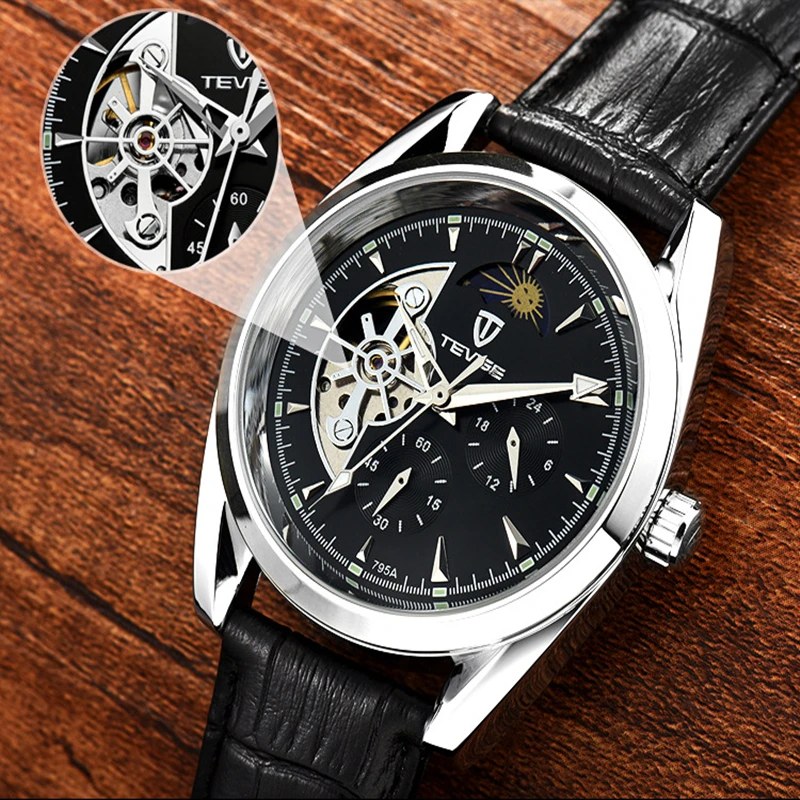 TEVISE автоматические механические часы Для мужчин Tourbillon Водонепроницаемый и