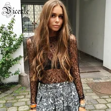 VC Горячее предложение Новая мода должна иметь изящные сексуальные прозрачные кружевные с длинными рукавами оптом женские кружевные базовые рубашки топы