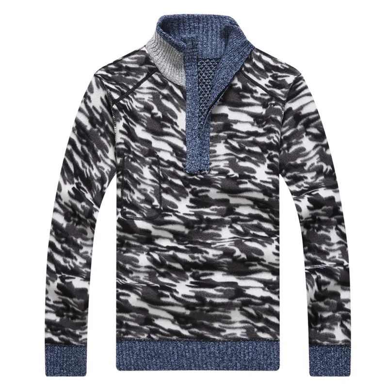 Covrlge Warm Thick Velvet Cashmere Sweaters Men Winter Pullovers Zipper Mandarin Collar Man Casual Clothes Big Size 3XL MZM046